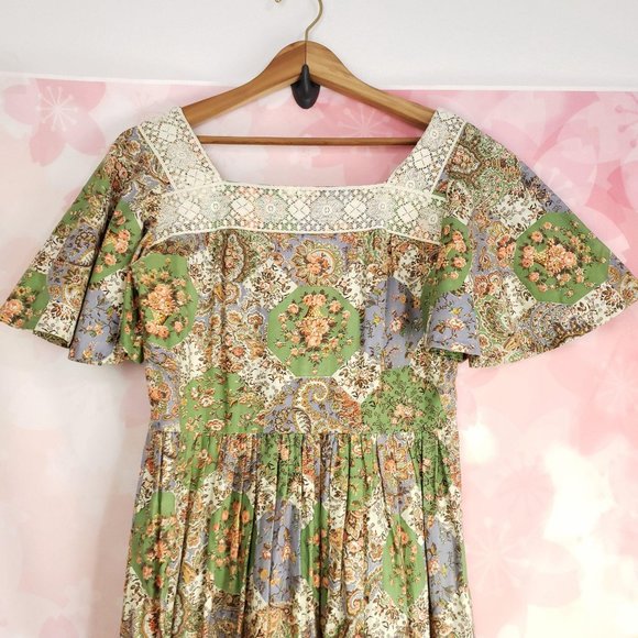 TRUE VINTAGE Handmade Boho Square Neck Maxi Dress - Picture 4 of 9